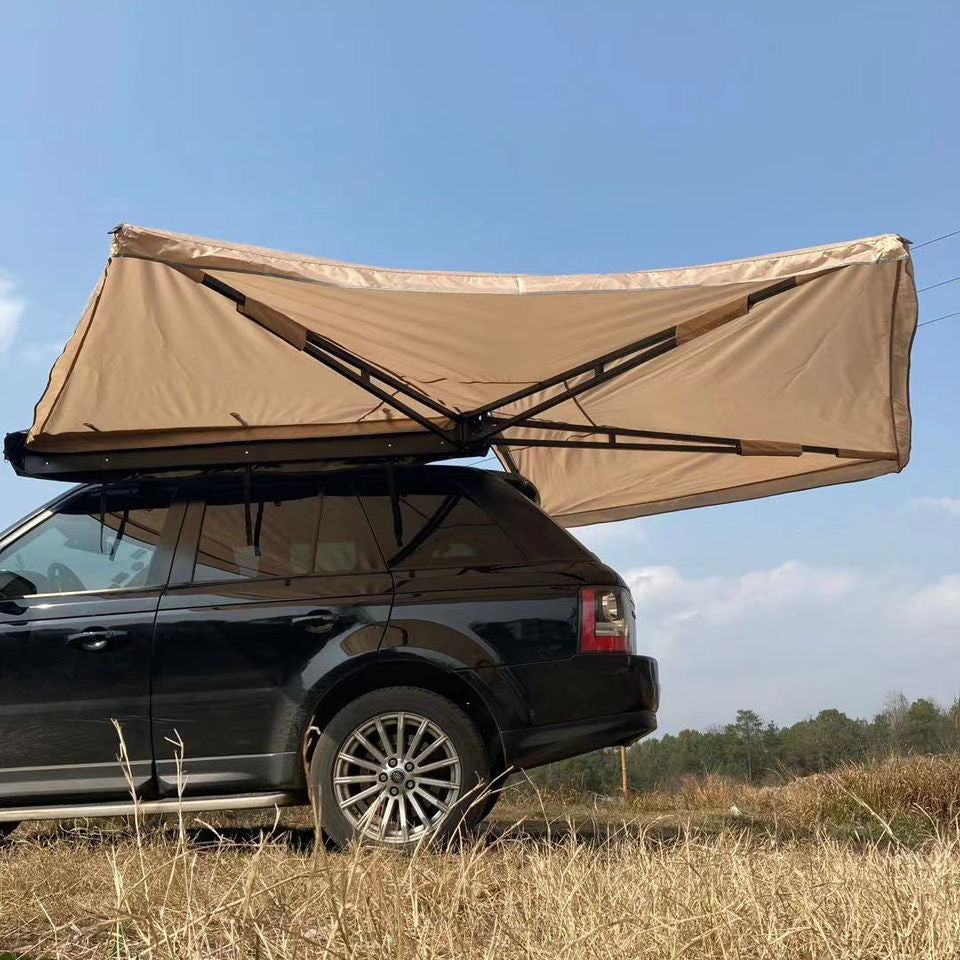 Canvas car-side awning for outdoor shelter